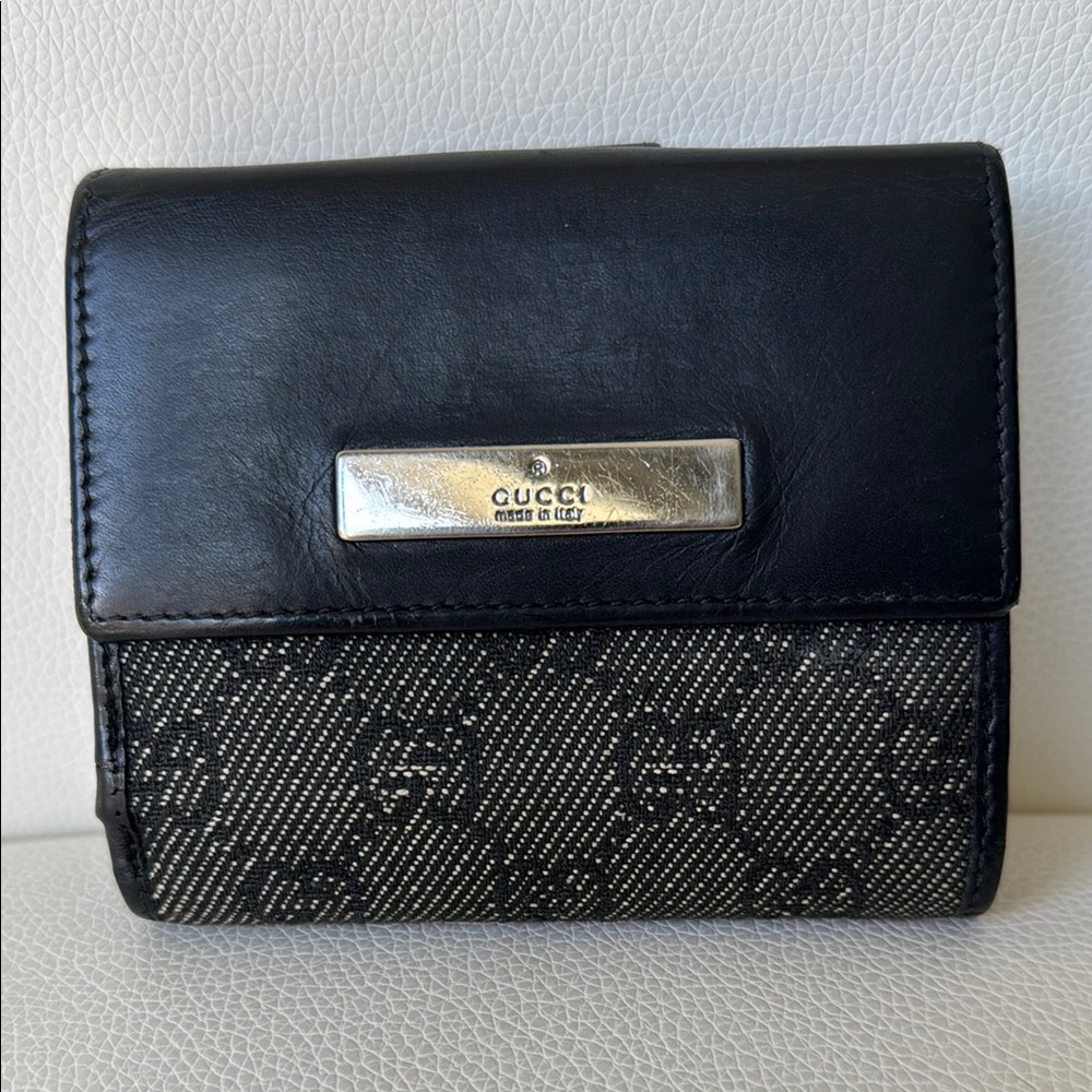 Gucci Denim Canvas & Leather Compact Wallet EUC